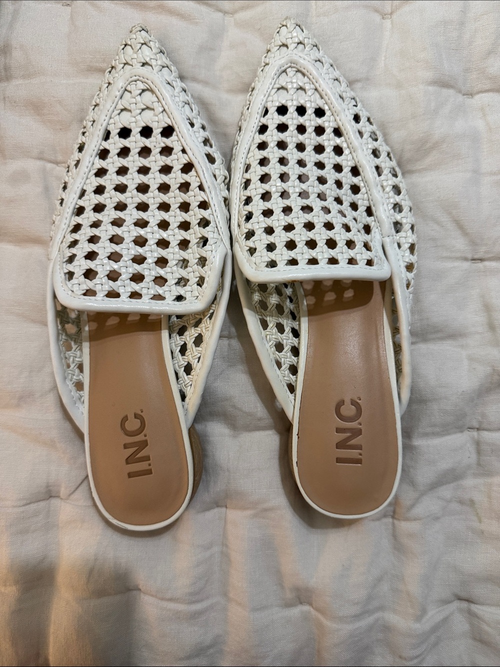 INC International Concepts White Woven Pointed Slip-On Mules